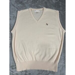 Vintage Arnold Palmer Sweater Vest Cream Off White V-Neck Acrylic Mens Large USA